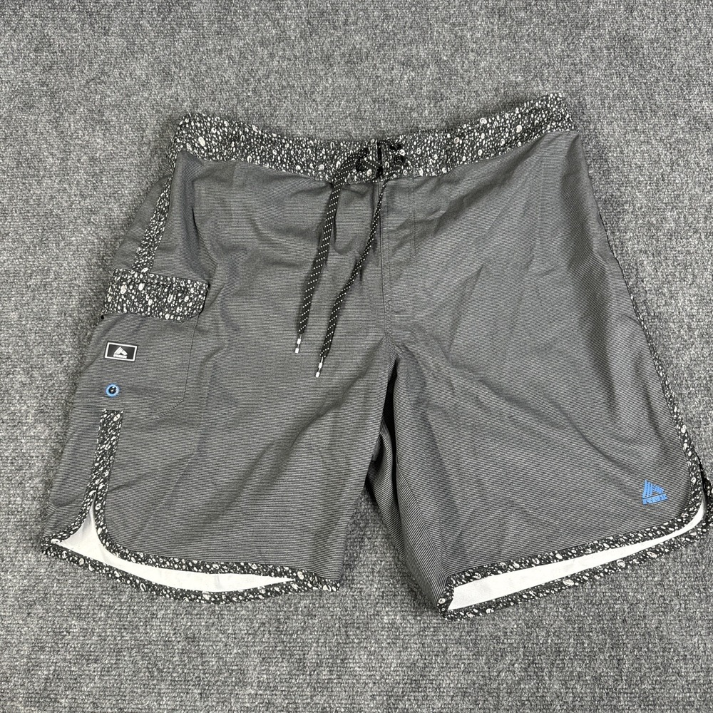 RBX Mens Gray Striped Board Shorts Mesh Lined Cargo Pocket Swim Trunks Large